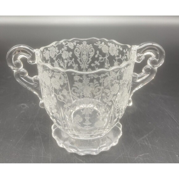 VTG Cambridge Rose Point Etched Creamer & Open Sugar Bowl Elegant Set - Picture 2 of 13